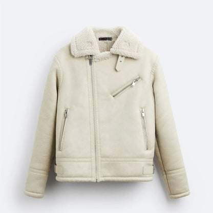 Warm Lapel Suede Motorcycle Jacket