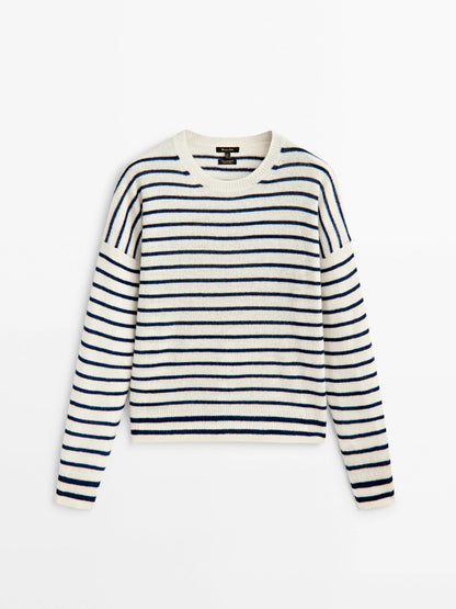 Women Retro Ethereal Stripe Crew Neck Sweater