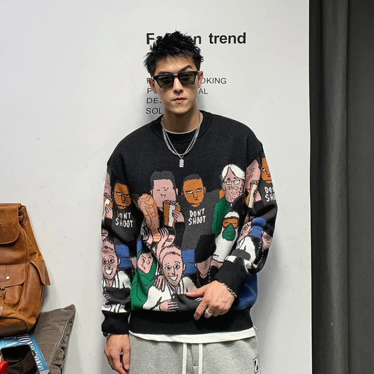 Cozy Patchwork Rabbit O Neck Sweater
