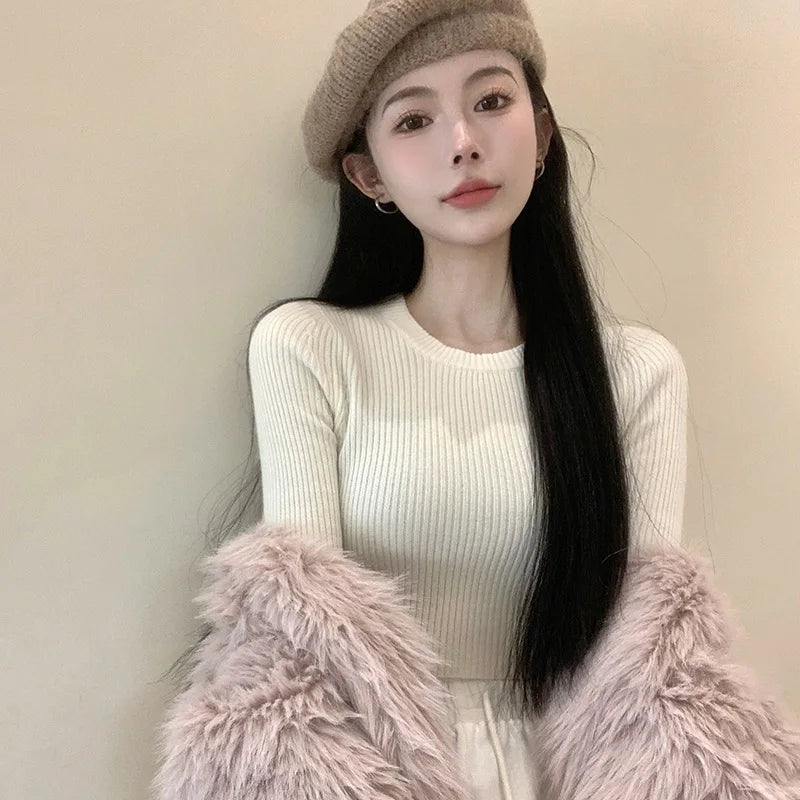 Long-Sleeve Ribbed Crop Sweater