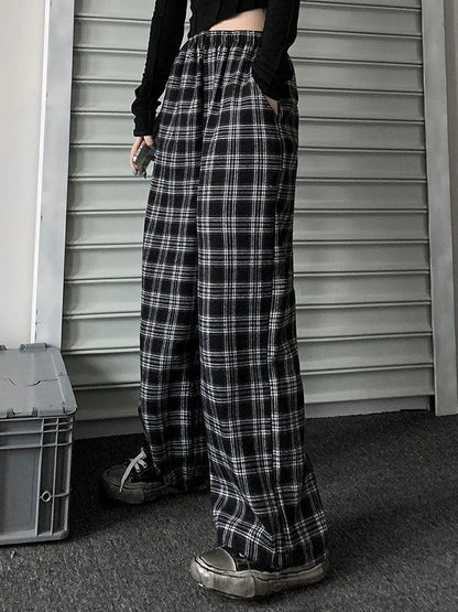 Black Plaid Oversized Sweatpants