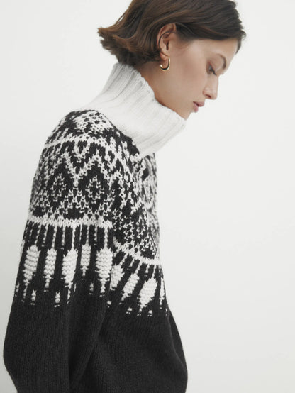 Classic Ethereal Spring Style Jacquard Turtleneck Sweater