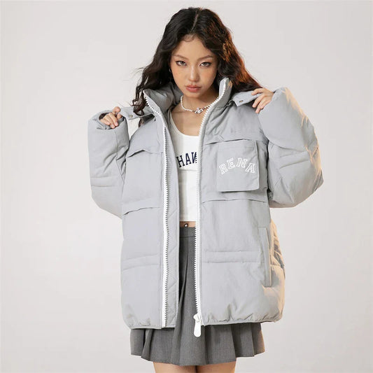 Solid Hooded Collar Puffer Jacket