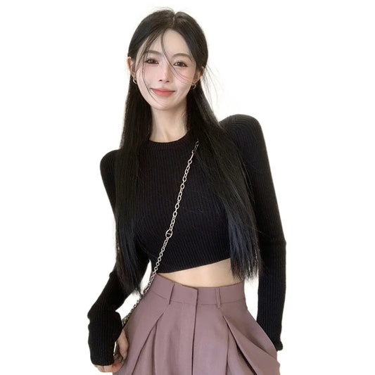 Long-Sleeve Ribbed Crop Sweater