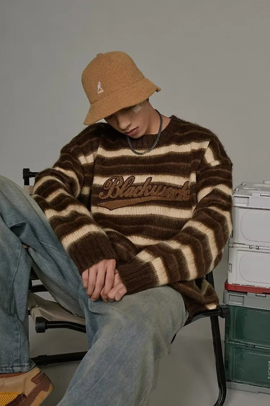 Vintage American Style Striped Knitted Sweater