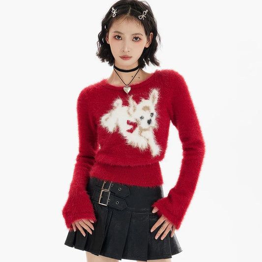 Hand Painted Red White Christmas Sweater