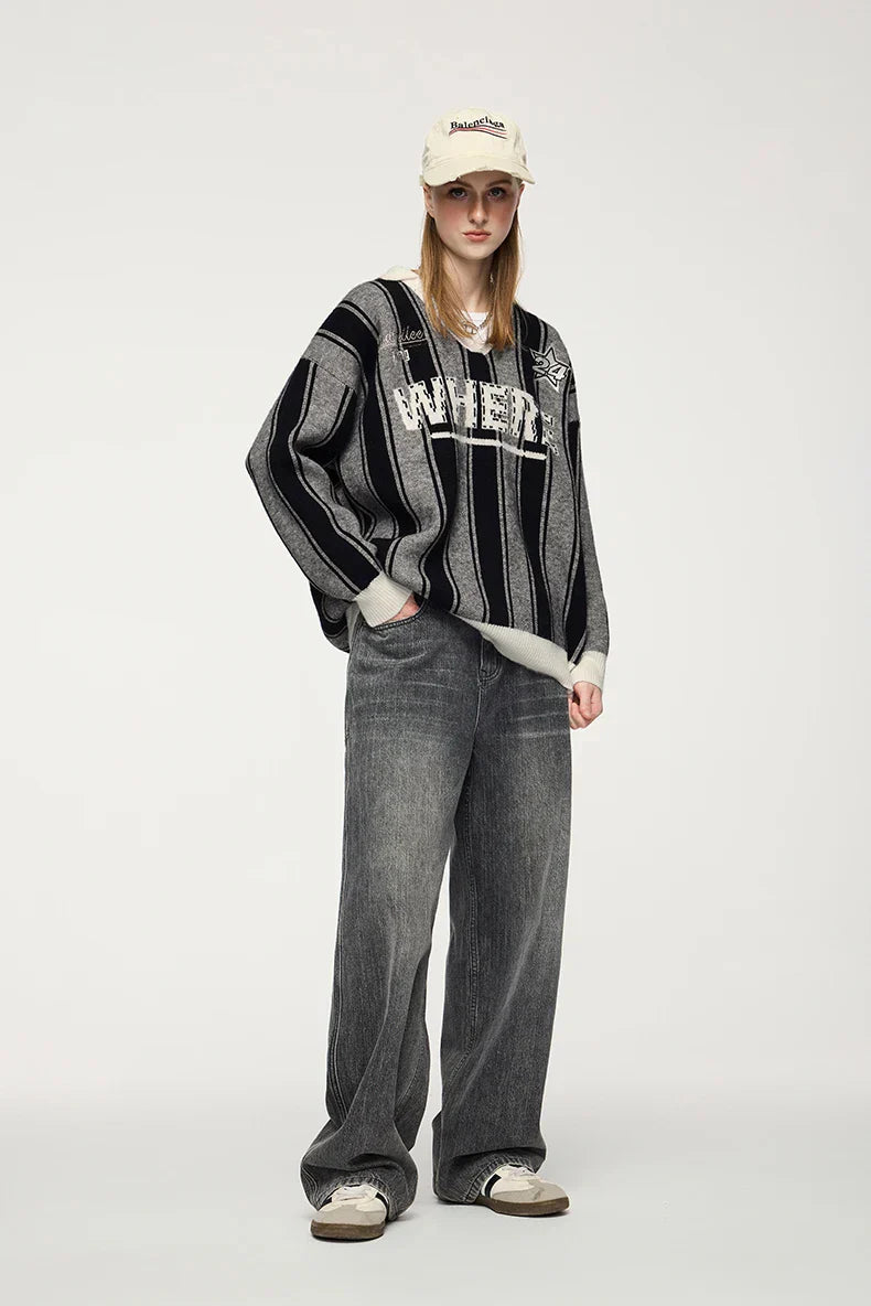 Striped Wheel Star Design Sweater