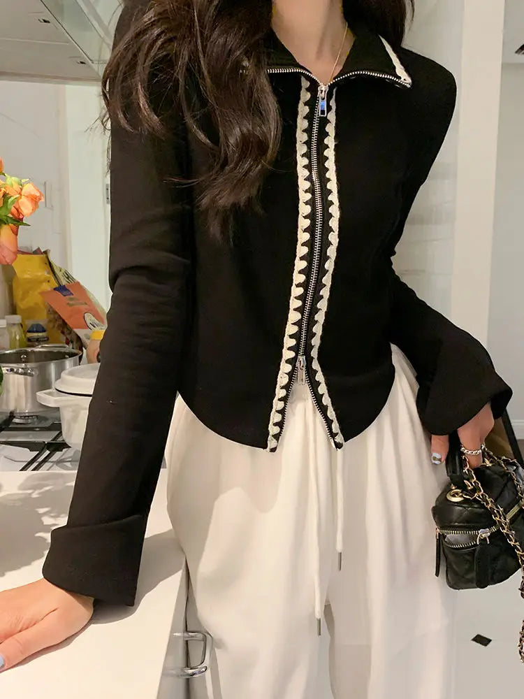 Women Casual Black Knitted Short Cardigan