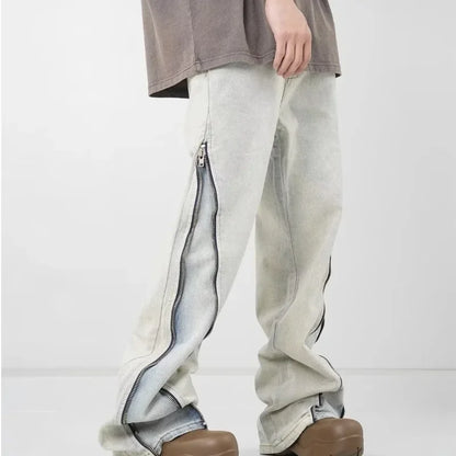 Wide Zipper Wide-leg Jeans