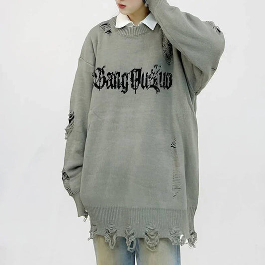 Gothing Retro Destruction Style Round Neck Sweater