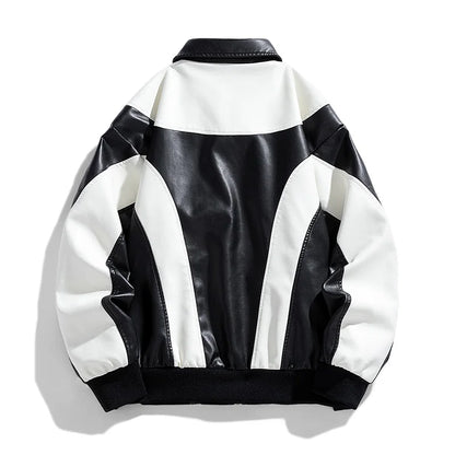 Contrast Colors Leather Biker Jacket