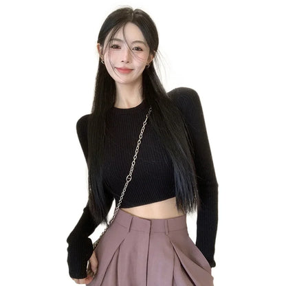 Long-Sleeve Ribbed Crop Sweater