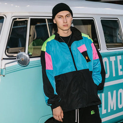Men’s Retro Color Block Patchwork Hip Hop Oversized Jacket
