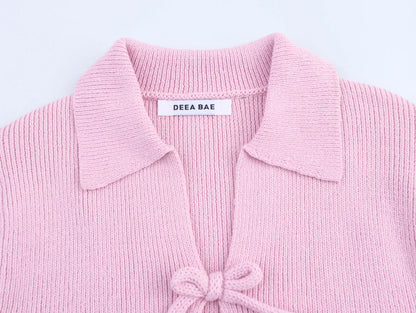 Sweet Bow Decoration Knitted Short Cardigan