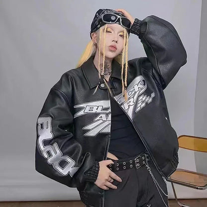 Y2K Leather Reflective Racing Jacket