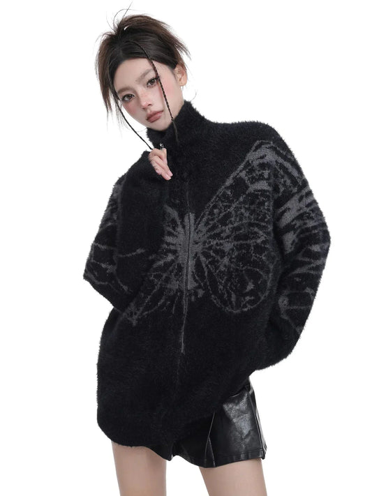 Splattered Butterfly High Collar Sweater