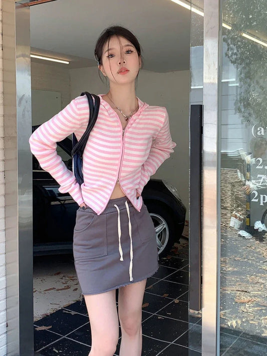 Y2K Pink Striped Vintage Aesthetic Sweater