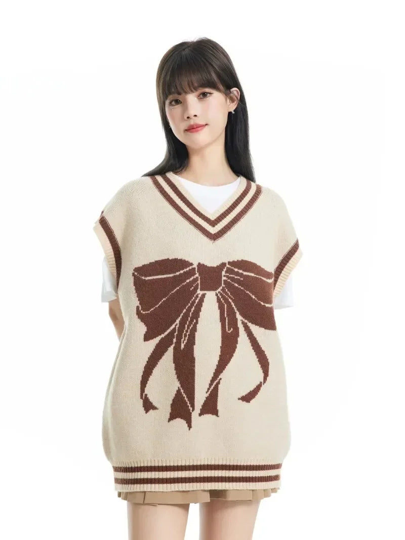 Women Trend Basic Jacquard Bow Sweater