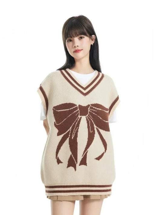 Women Trend Basic Jacquard Bow Sweater