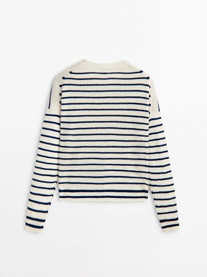 Women Retro Ethereal Stripe Crew Neck Sweater