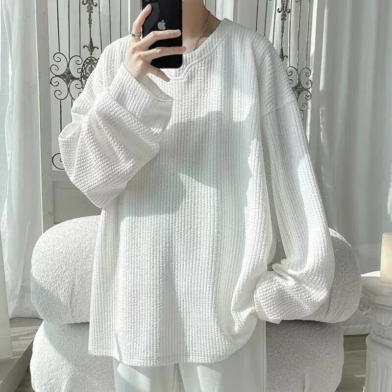 Men's Cool Solid Color Jacquard Waffle Casual Sweater