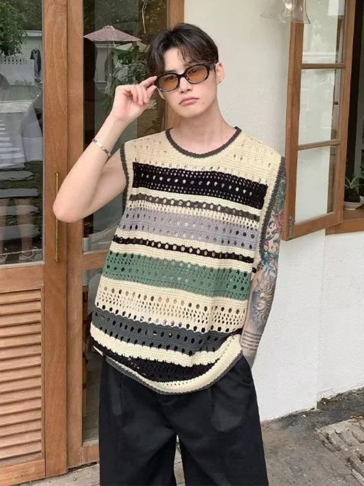 Vintaged Patterned Crochet Open Vest
