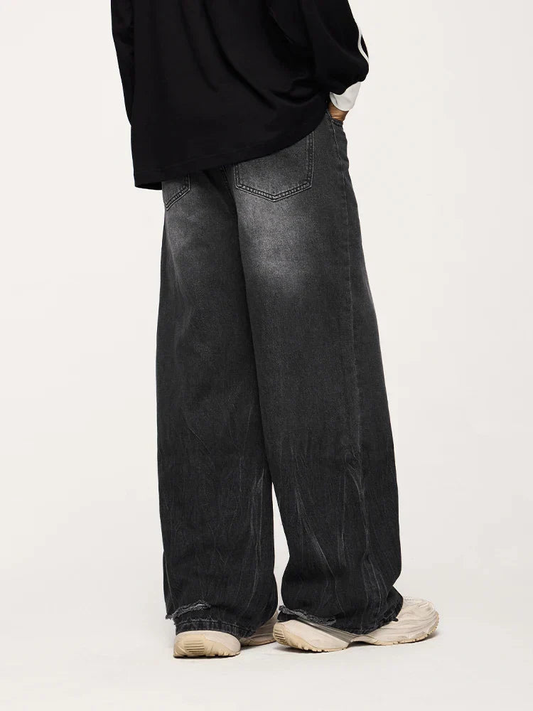 Flared Wide-Leg Black Denim Jeans