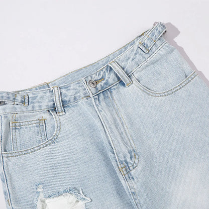 Washed Ripped Straight Denim Jeans