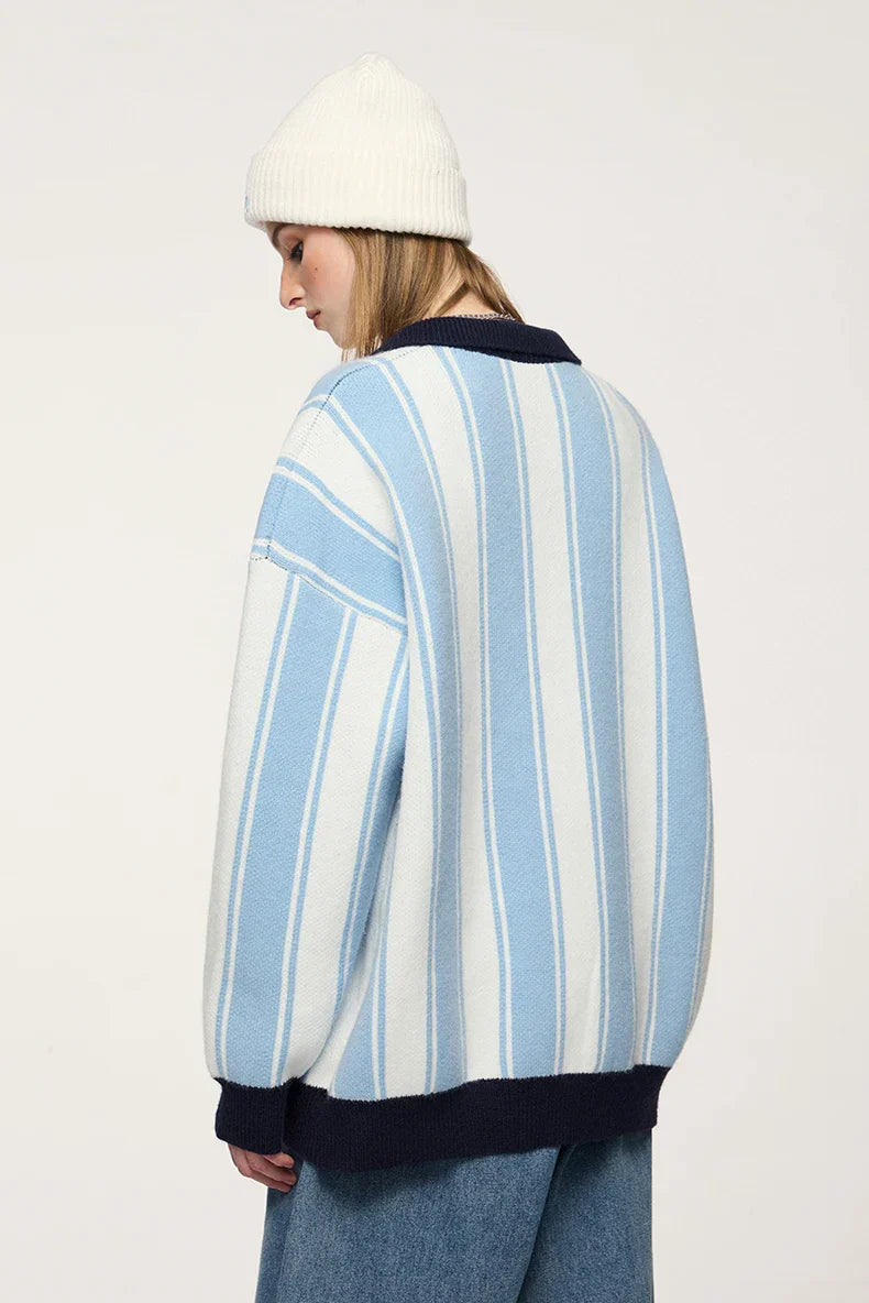 Striped Wheel Star Design Sweater