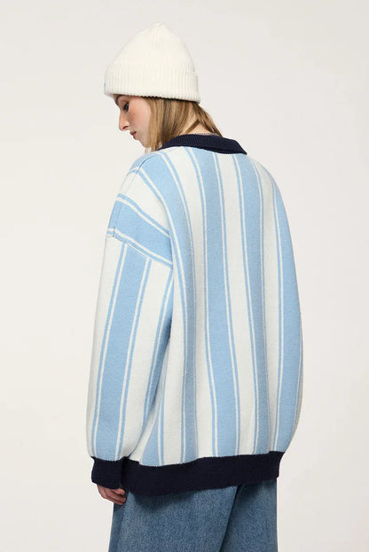 Striped Wheel Star Design Sweater