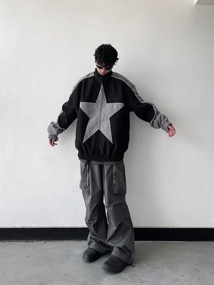 Vintage Star Print Windbreaker Jacket