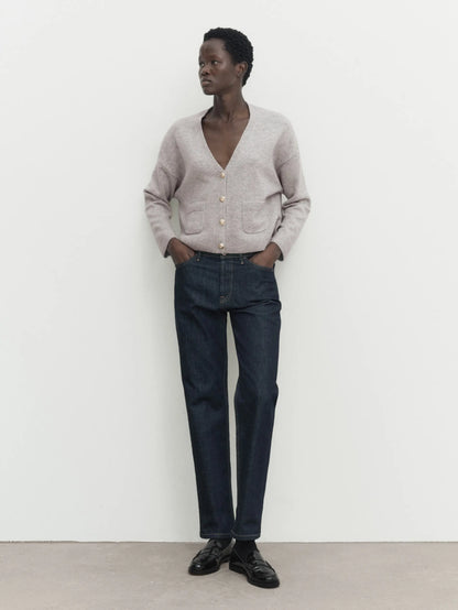 Ethereal Minimalist V-Neck Knitted Cardigan