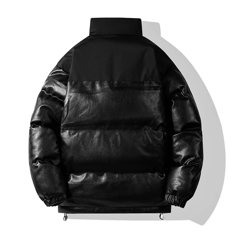 Solid Color Leather Parka Jacket