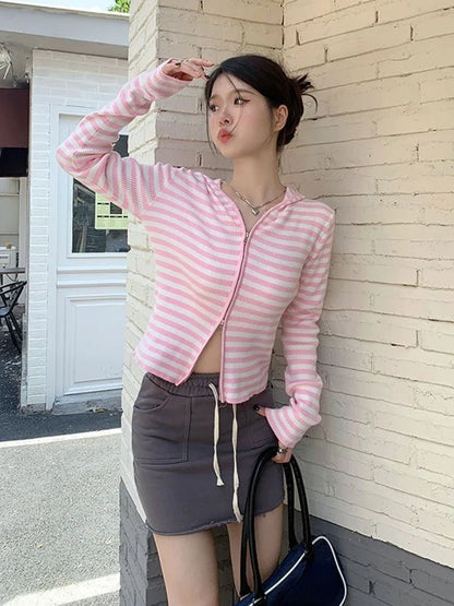 Y2K Pink Striped Vintage Aesthetic Sweater