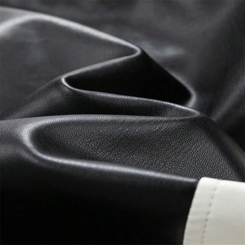 Contrast Colors Leather Biker Jacket
