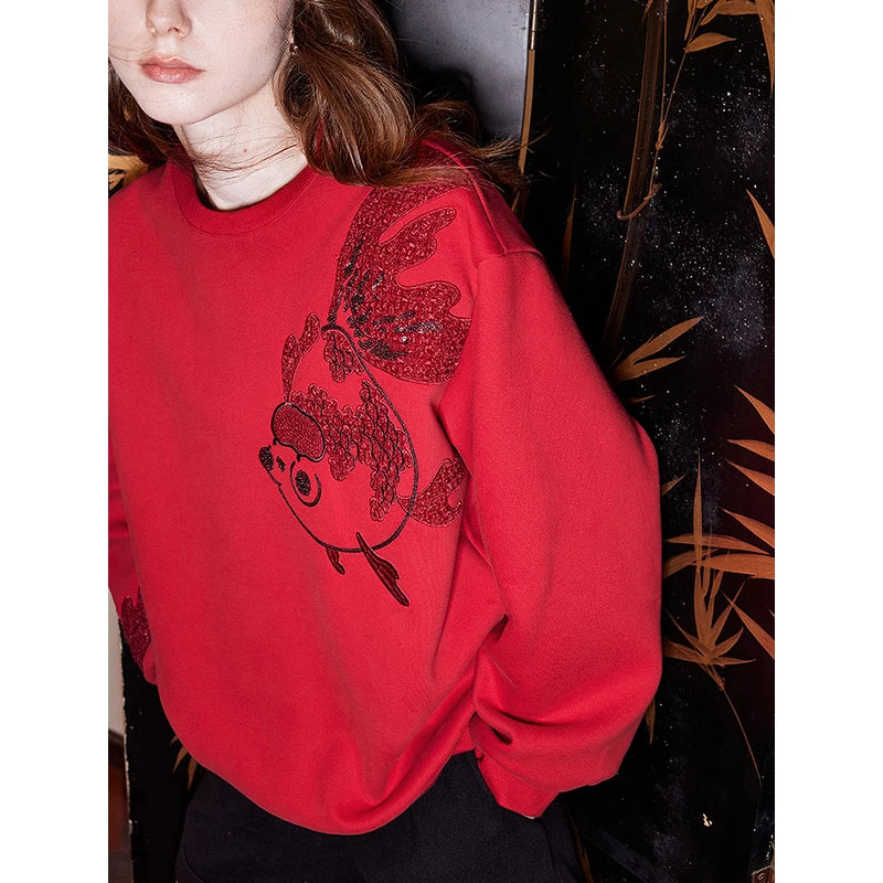 Cozy Embroidered Fleece Hoodie Sweatshirt