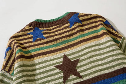 Vintage Striped Star Knitted Sweater
