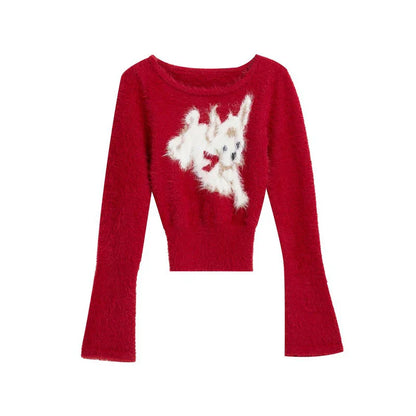Hand Painted Red White Christmas Sweater