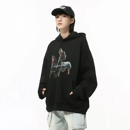 Solid Color Dog Print Hoodie