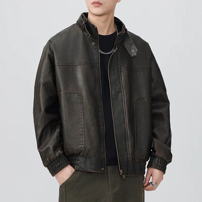 Men Vintage Japanese Style Motorcycle Leather Jacket