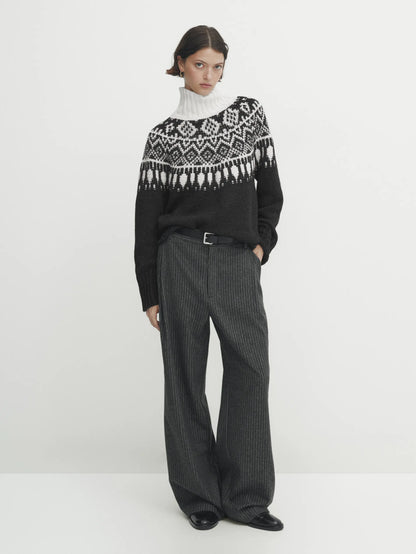 Classic Ethereal Spring Style Jacquard Turtleneck Sweater