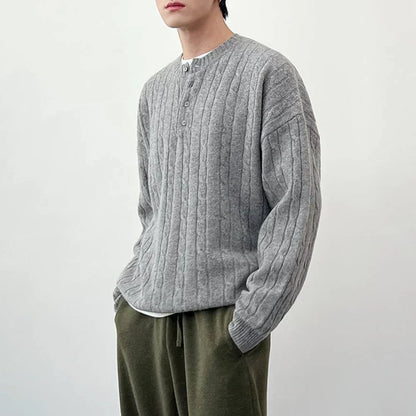Premium Casual Henley Cable Knit Sweater