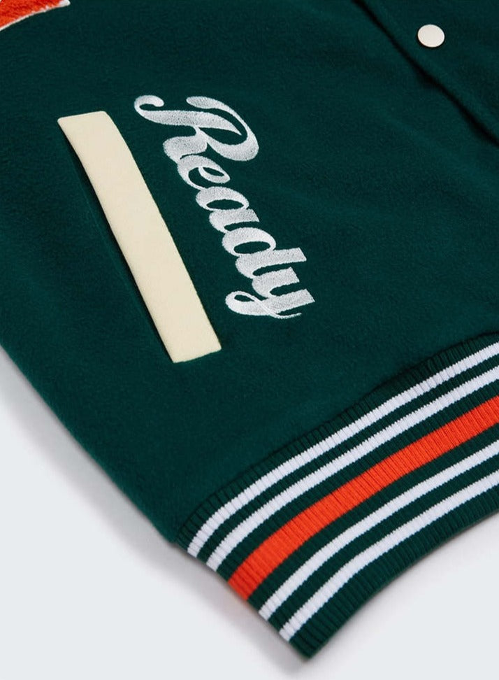 Ready Embroidery Green Varsity Jacket
