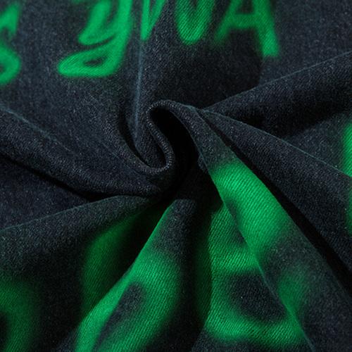 Vintage Green Letter Washed Denim Jacket