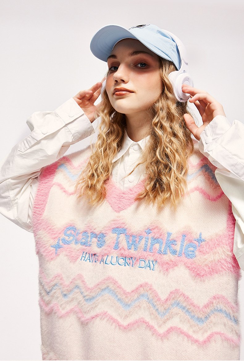 Y2k Fuzzy Star Twinkle Knitted Vest