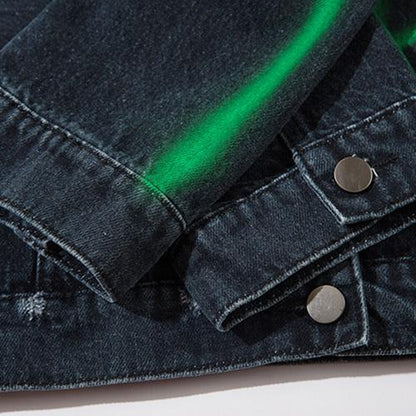 Vintage Green Letter Washed Denim Jacket