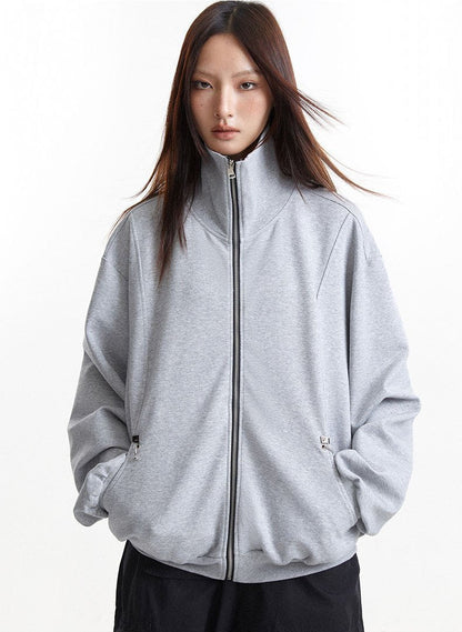 High-Collar Zippered Jacket