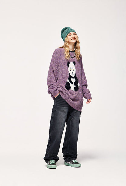 Loose Panda Knitted Fuzzy Sweater