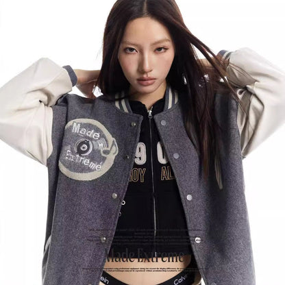 Y2K V-neck Varsity Jacket